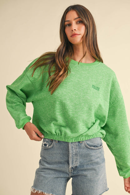 MABLE Round Neck Letter Embroidery Crop Sweatshirt
