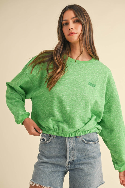 MABLE Round Neck Letter Embroidery Crop Sweatshirt