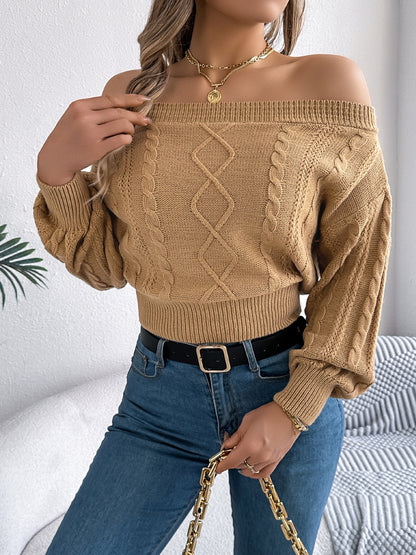 Cable Knit Off-Shoulder Sweater | Cozy & Chic Long Sleeve Knit