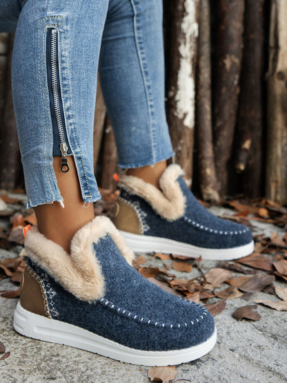 Furry Suede Round Toe Flat Sneakers | Cozy & Stylish Casual Shoes