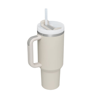 40 Oz Insulated Tumbler with Handle & Straw | Spill-Proof Stainless Steel Cup