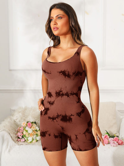 Tie-Dye Wide Strap Active Romper | Trendy & Comfortable Workout Wear