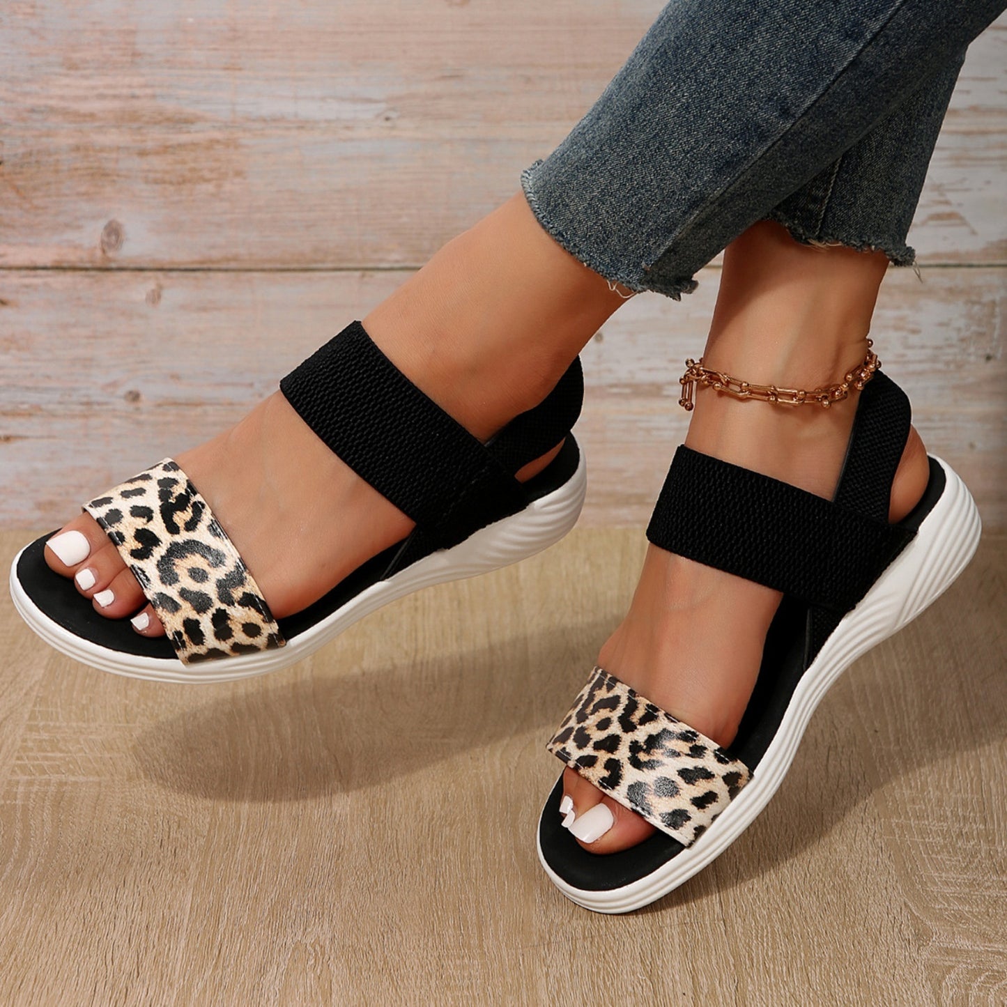PU Leather Open Toe Low Heel Sandals – Chic & Comfortable