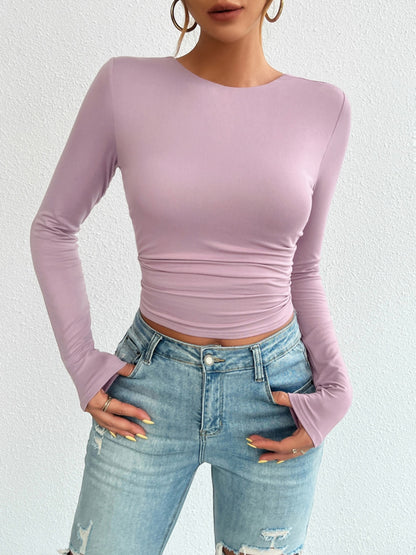 Backless Round Neck Long Sleeve T-Shirt | Chic & Effortless Style
