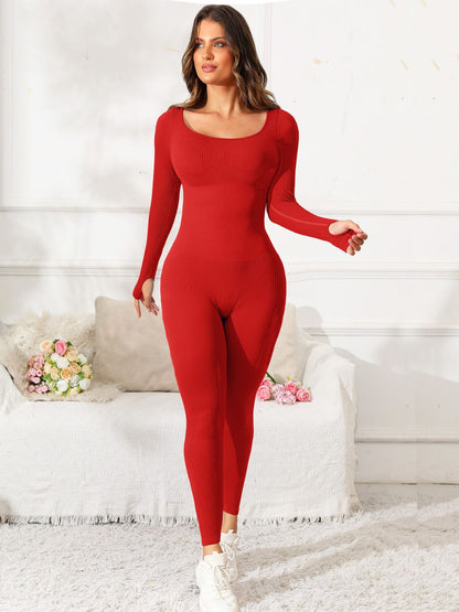 Scoop Neck Long Sleeve Active Jumpsuit – Sleek & Comfortable