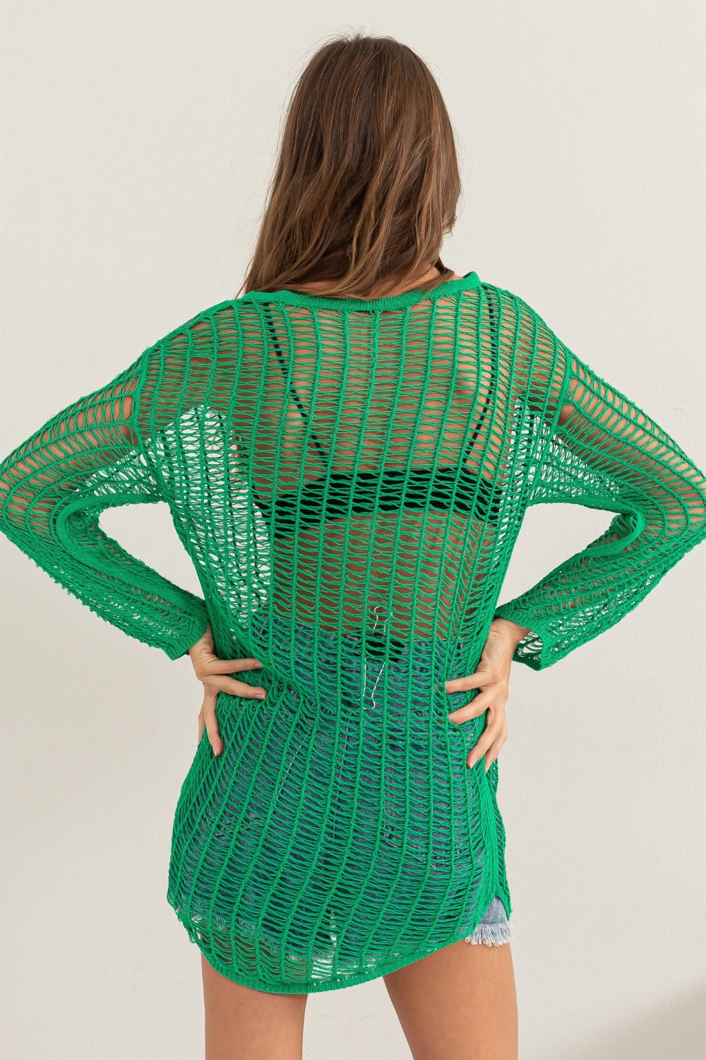 Vestido playero de manga larga de crochet HYFVE