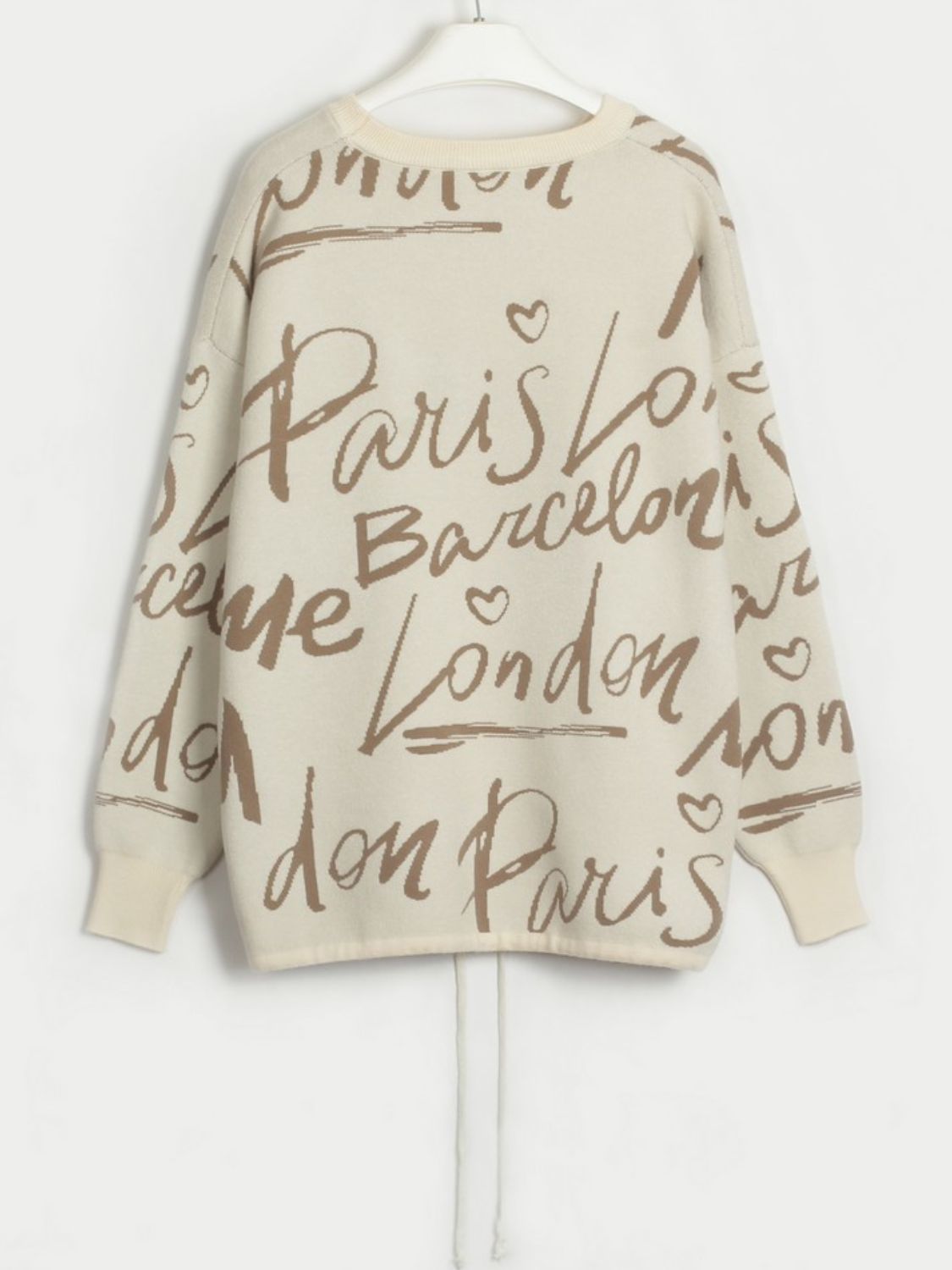Drawstring Hem Letter Sweater | Trendy & Casual Dropped Shoulder Pullover