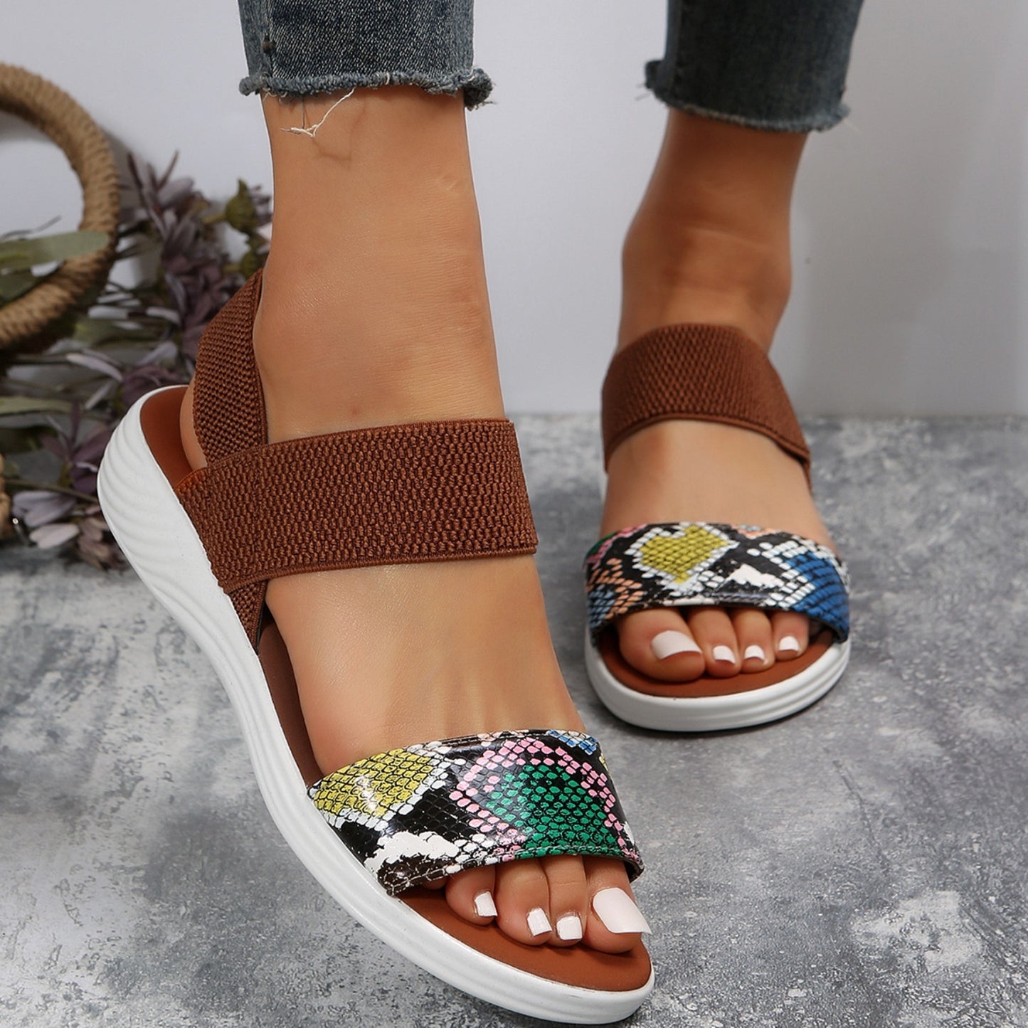 PU Leather Open Toe Low Heel Sandals – Chic & Comfortable