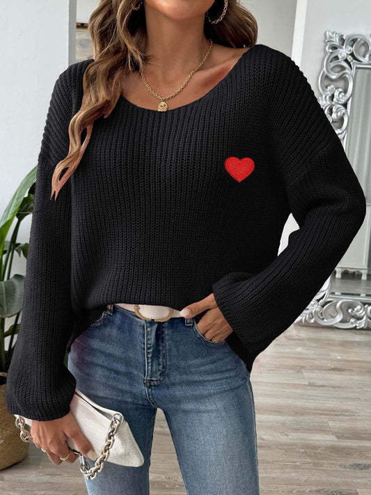 Suéter con cuello barco y hombros caídos en forma de corazón