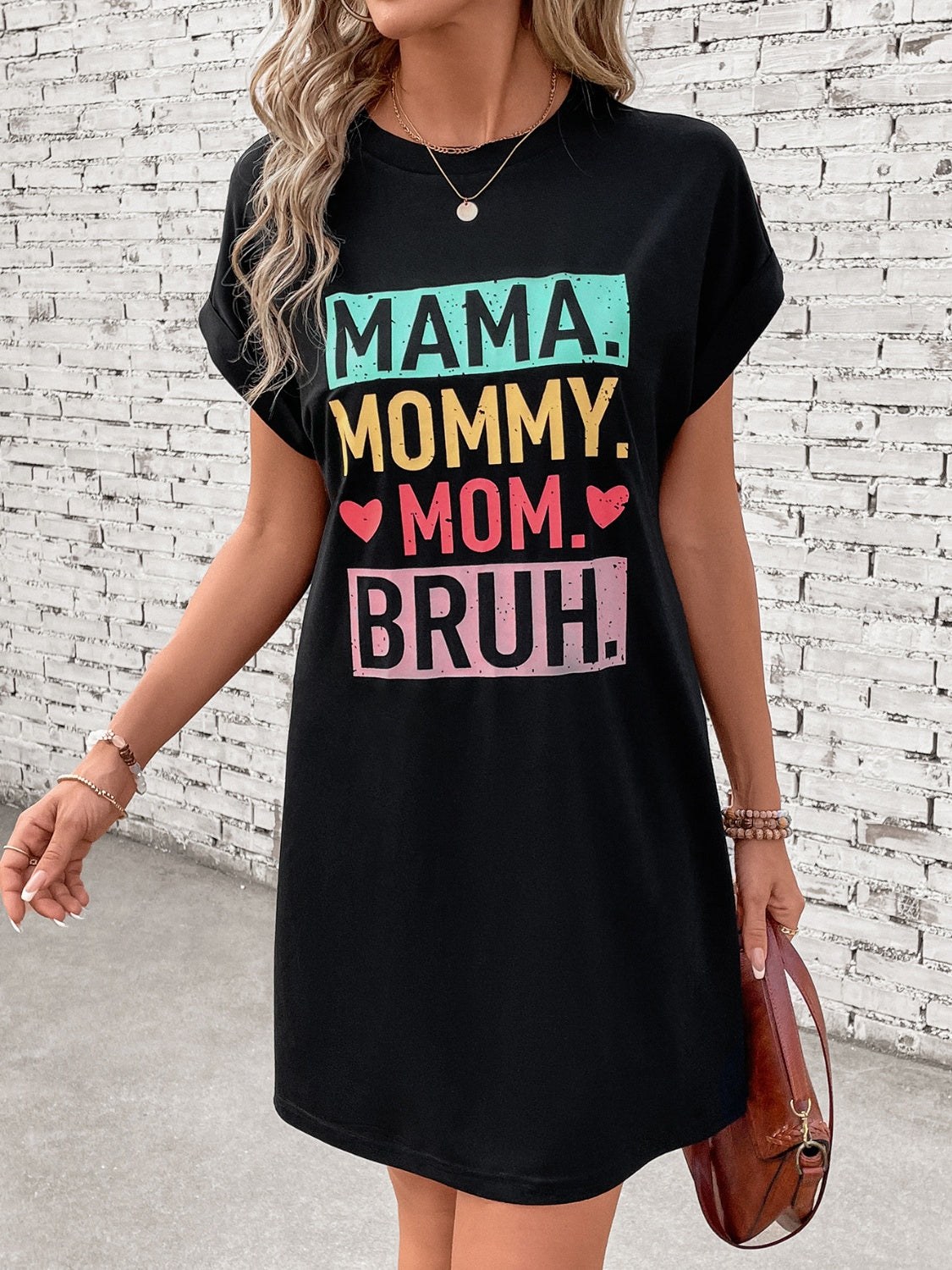 Vestido mini estilo camiseta de manga corta con estampado de letras