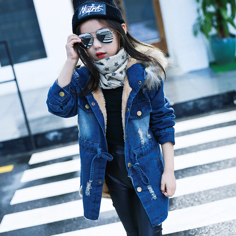 Denim Trench Coat with Velvet Padded Waist | Stylish & Warm