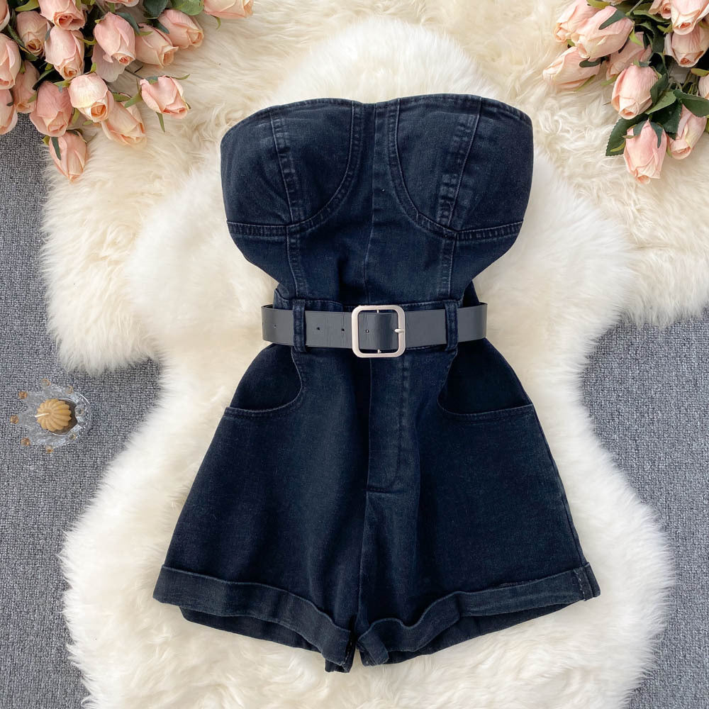 Mono informal pequeño con cintura alta, adelgazante y piernas anchas