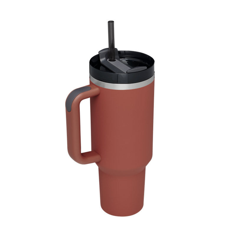 40 Oz Insulated Tumbler with Handle & Straw | Spill-Proof Stainless Steel Cup