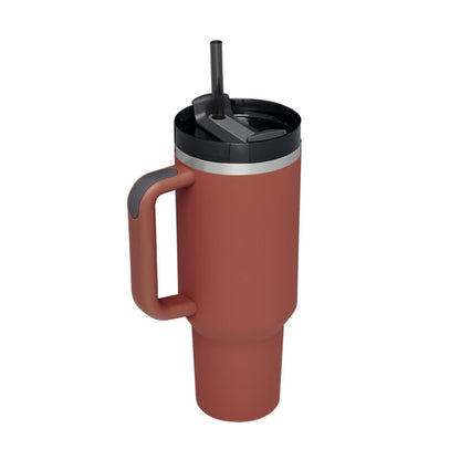 40 Oz Insulated Tumbler with Handle & Straw | Spill-Proof Stainless Steel Cup