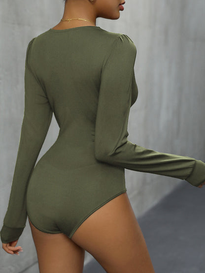Body de manga larga con escote pronunciado y detalle de encaje Perfee