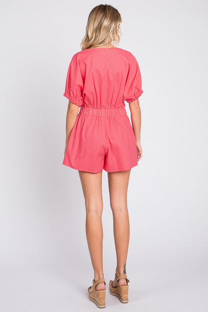 GeeGee Half Button V-Neck Linen Romper – Effortless & Chic