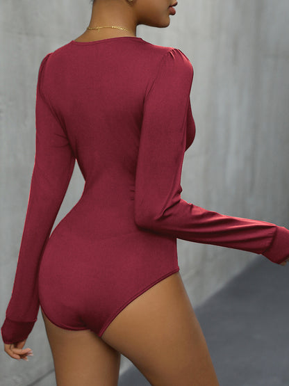 Body de manga larga con escote pronunciado y detalle de encaje Perfee