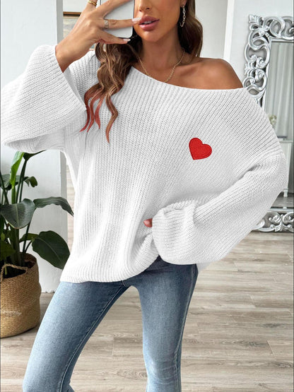 Suéter con cuello barco y hombros caídos en forma de corazón