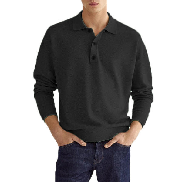 Polo informal de otoño con cuello en V y botones para hombre