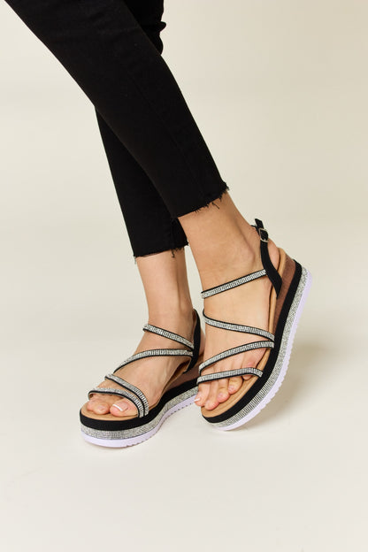 Forever Link Rhinestone Strappy Wedge Sandals – Glam & Comfortable