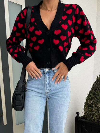 Cárdigan corto con escote en V y corazón para San Valentín