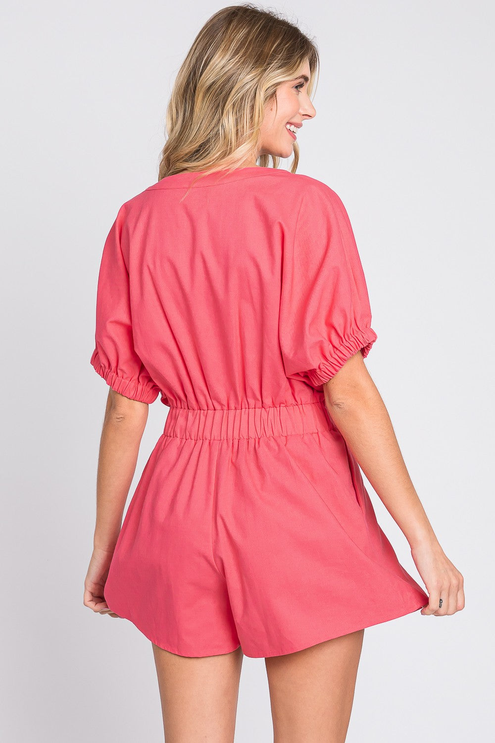 GeeGee Half Button V-Neck Linen Romper – Effortless & Chic