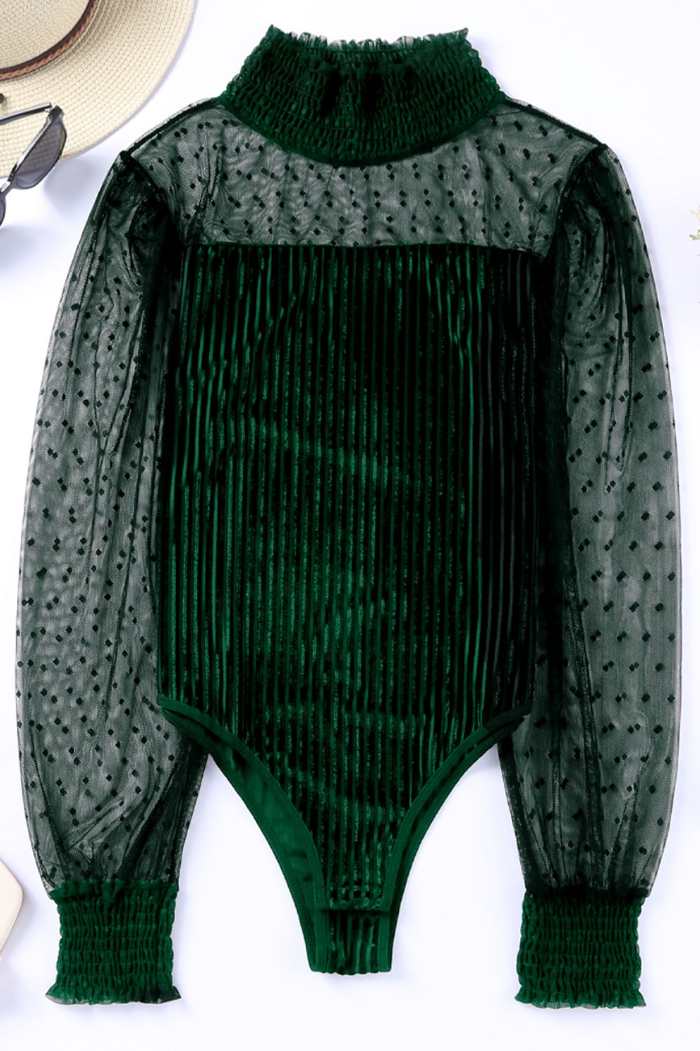 Body de manga larga con cuello alto fruncido