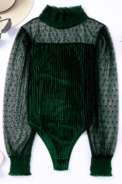 Body de manga larga con cuello alto fruncido