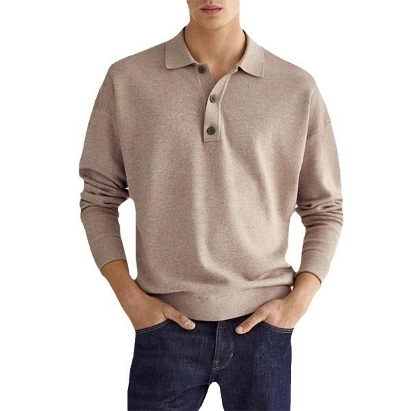 Polo informal de otoño con cuello en V y botones para hombre