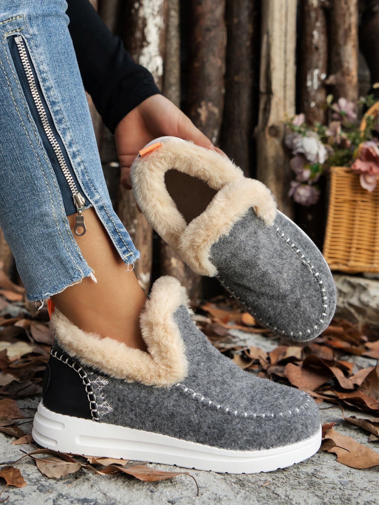 Furry Suede Round Toe Flat Sneakers | Cozy & Stylish Casual Shoes