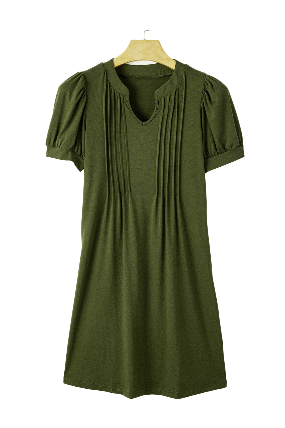 Vestido camisero plisado con mangas abullonadas y cuello con muescas en color negro