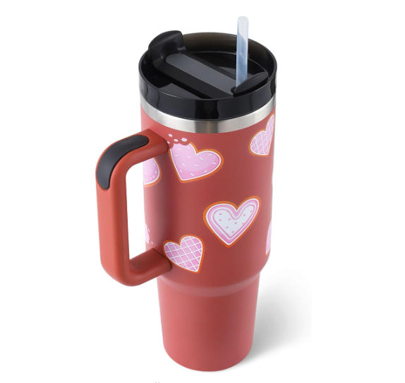 40 Oz Insulated Tumbler with Handle & Straw | Spill-Proof Stainless Steel Cup