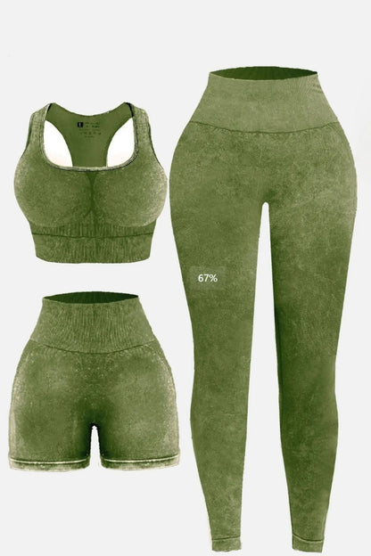 3-Piece Washed Square Neck Wide Strap Active Set – Stylish & Comfortable