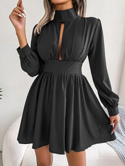 Cutout Turtleneck A-Line Mini Dress – Chic & Trendy