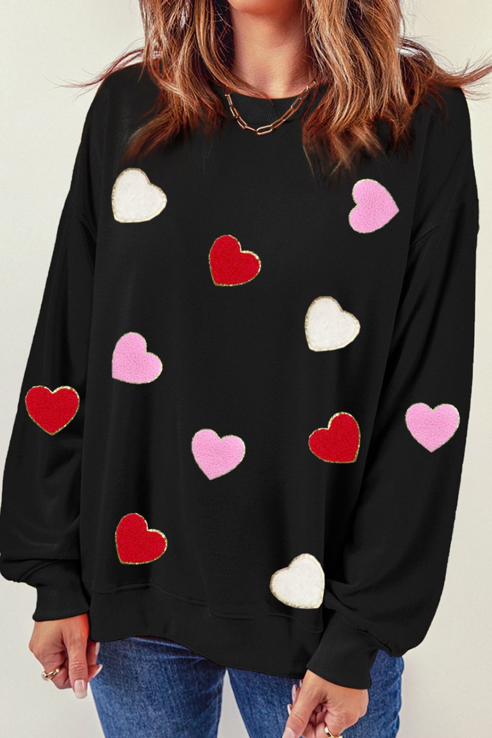 Sudadera de manga larga con corazones en contraste para el día de San Valentín