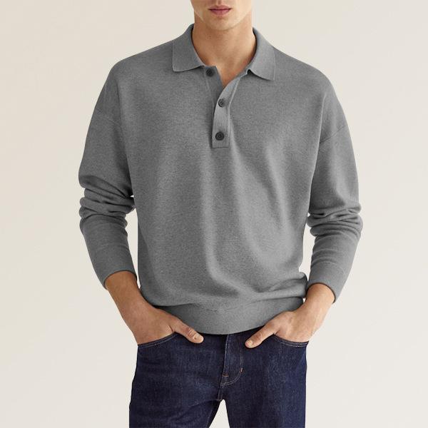 Polo informal de otoño con cuello en V y botones para hombre