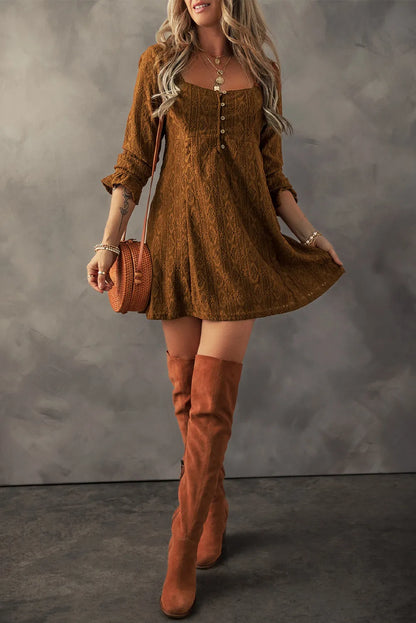 Textured Square Neck Mini Dress | Chic & Trendy
