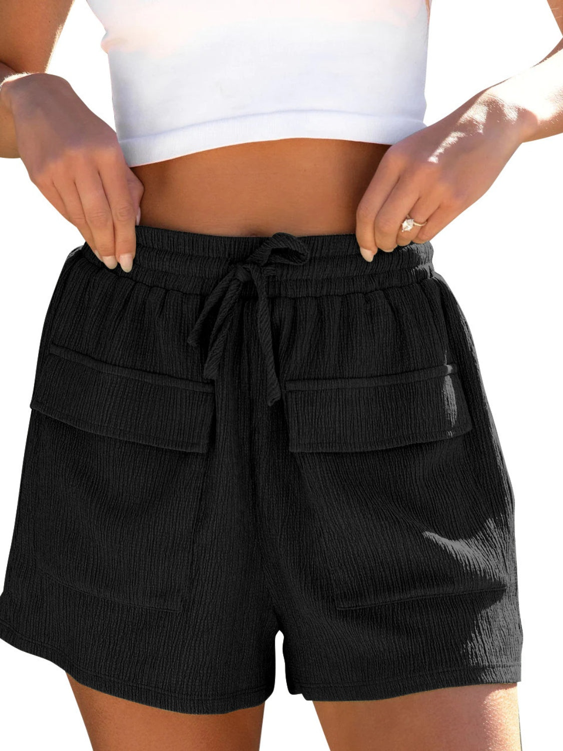 Pantalones cortos de cintura alta con cordón y bolsillos