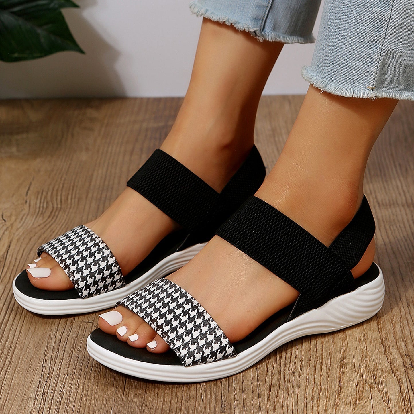 PU Leather Open Toe Low Heel Sandals – Chic & Comfortable