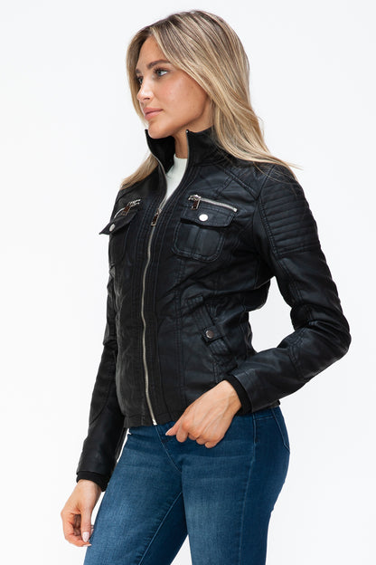 YMI Removable Faux Layered Multi-Pocket Jacket Cozy & Versatile