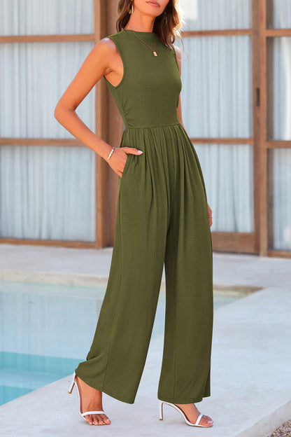 Chic Mock Neck Sleeveless Wide Leg Jumpsuit | Elegant & Stylish