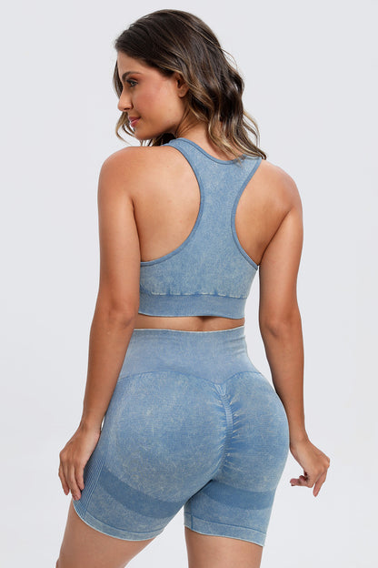 3-Piece Washed Square Neck Wide Strap Active Set – Stylish & Comfortable