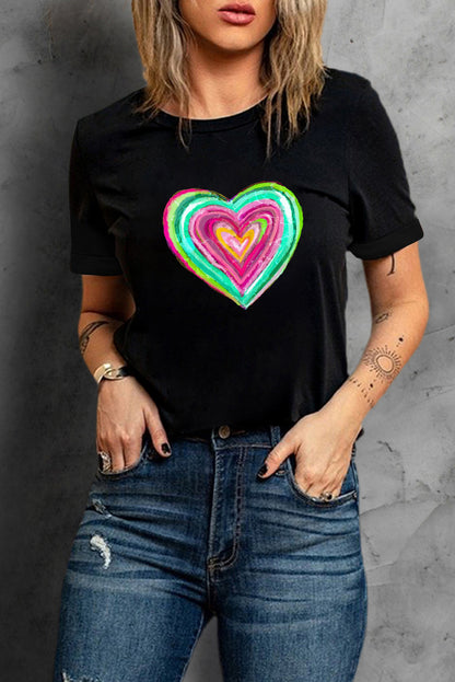 Heart Round Neck Short Sleeve T-Shirt | Cute & Comfy Everyday Tee