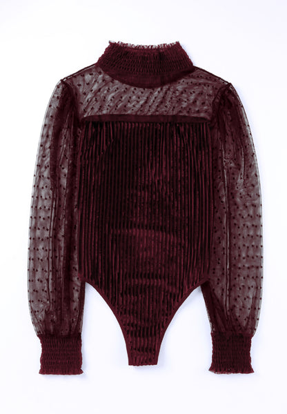 Body de manga larga con cuello alto fruncido