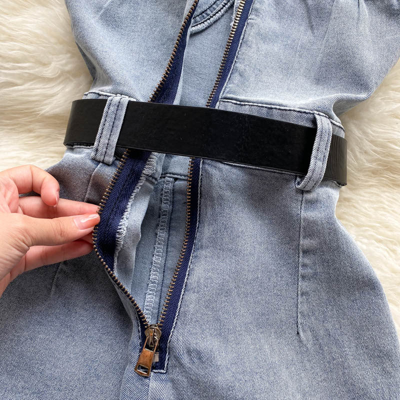 Mono informal pequeño con cintura alta, adelgazante y piernas anchas