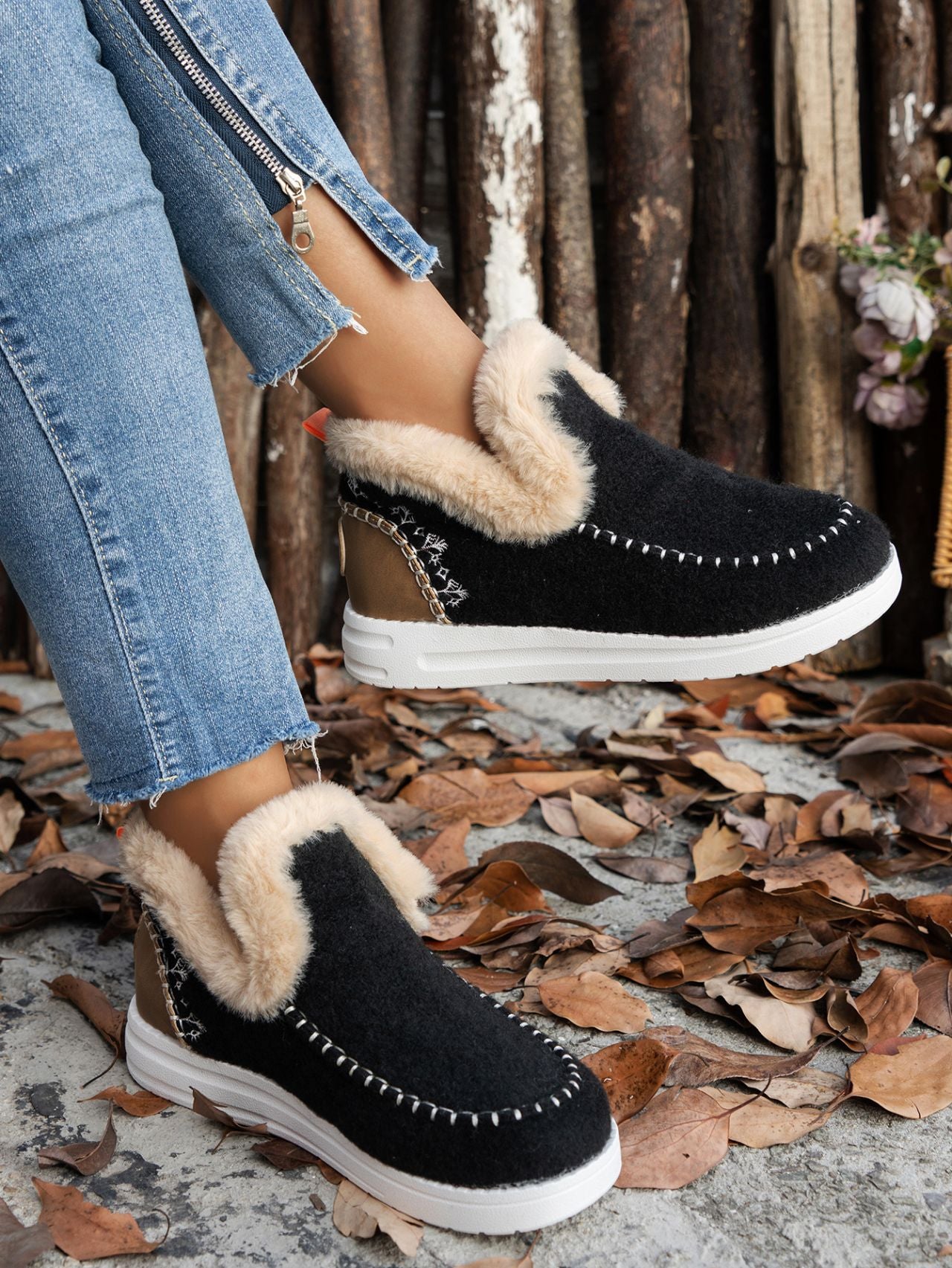 Furry Suede Round Toe Flat Sneakers | Cozy & Stylish Casual Shoes