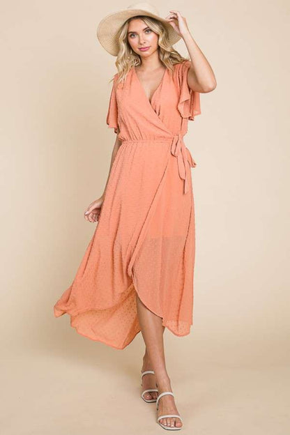 Culture Code Full Size Swiss Dot Tied Slit Short Sleeve Dress – Elegant & Chic
