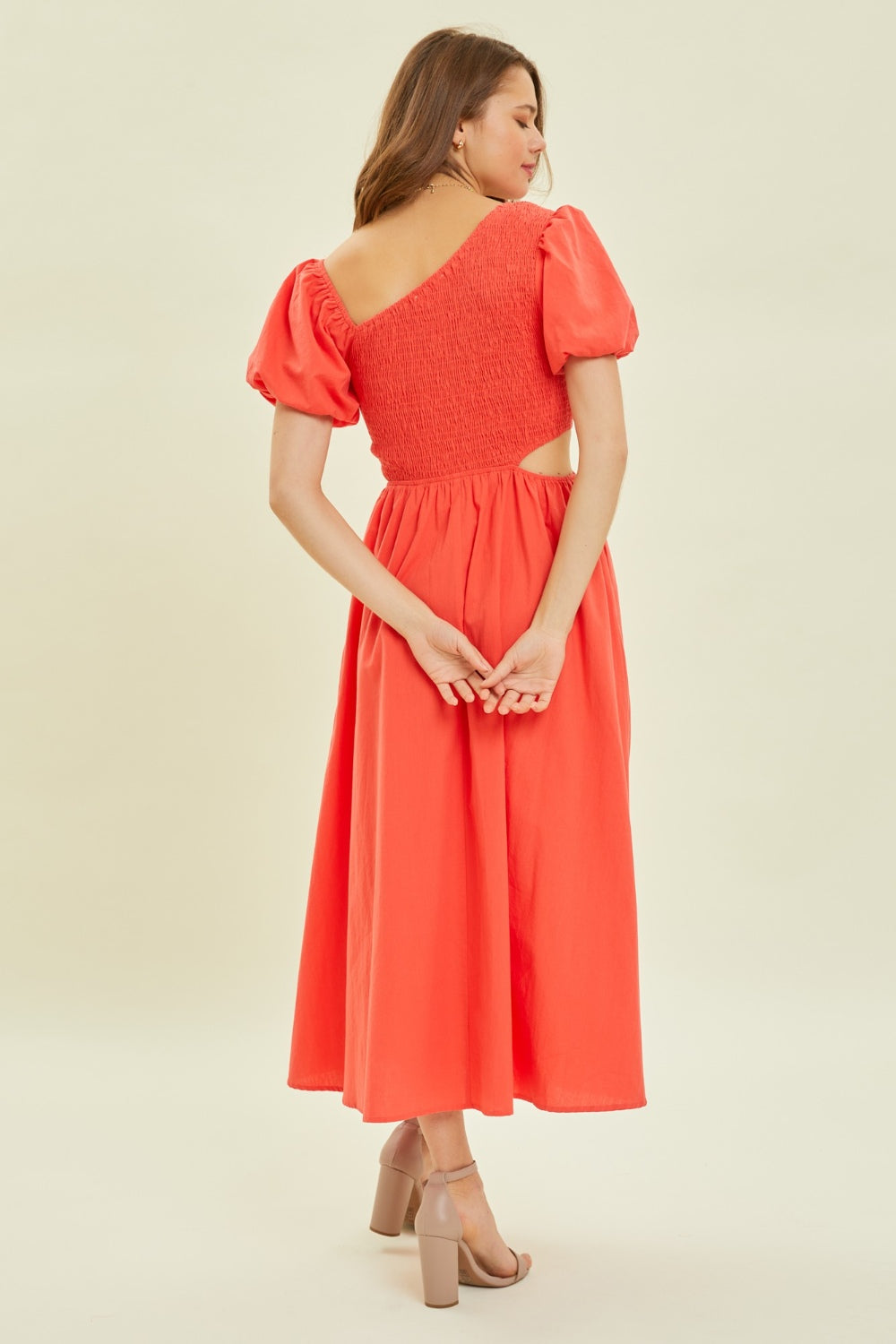 HEYSON Smocked Cutout Midi Dress – Chic & Trendy Style