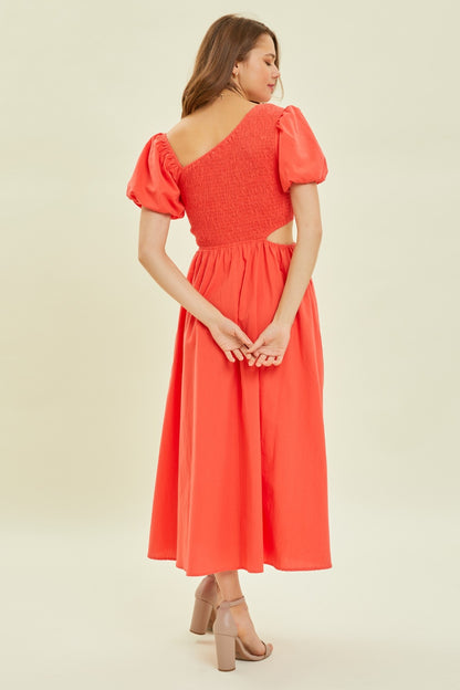 HEYSON Smocked Cutout Midi Dress – Chic & Trendy Style