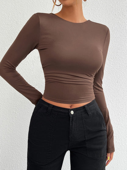 Backless Round Neck Long Sleeve T-Shirt | Chic & Effortless Style